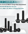 Top Shelf And Knockout Grade 10.9 Metric Screw Assortment With Heavy Duty Flange Bolt Kit featuring black carbon steel screws and bolts.