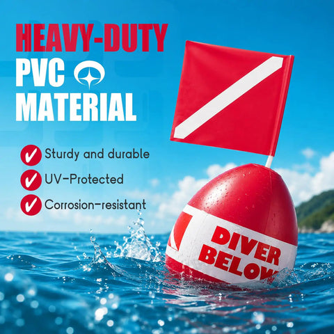 Self Righting Inflatable Surface Marker Buoy With Dive Down Flag And 8ft Rope For Freediving And Scuba Training on water