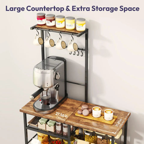 Espresso Coffee Bar Cabinet Organizer With Eight Hooks, Shelves And Door, featuring espresso machine and storage