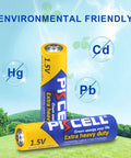 100 Pack AAA Batteries Carbon Zinc R03P 1.5V Single Use, eco-friendly on grass with environmental icons Hg Cd Pb