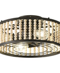 Beaded Caged Ceiling Fan With Lights And Remote 19 Inch Flush Mount Black Finish Bead Trim Design 6 Speeds Reversible Motor
