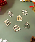 DIY Fairy House Kit 48 Pcs Unfinished Wood Doors And Windows for Miniature Garden Decor, showing unpainted wood windows.