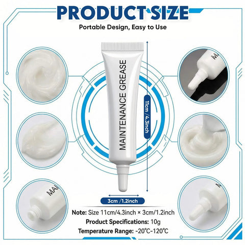 Front view of MTLEE 2-pack guide-rail grease for 3D printers, 10g, odorless maintenance lubricant with nozzle