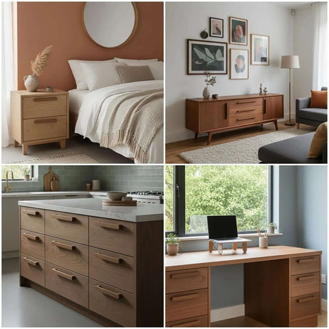 5 Inch Wood Drawer Pulls For Cabinet Walnut Finish 4 Pack With Mounting Screws on bedroom dresser and kitchen cabinets