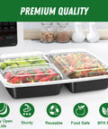 32 Ounce Meal Prep Containers With Lids Three Compartment Reusable Plastic To Go Takeout Food Storage Boxes Black