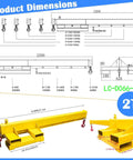 Tough As Nails Two Ton Forklift Jib Crane Featuring Telescopic Boom and Dual Direction Lifting for Workshop Use, size and dimension diagram.