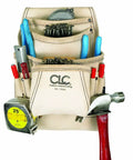 Reversed Top Grain Leather Nail And Tool Bag with Double Gussets and 10 Pocket Design holding various tools and nails