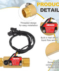 G One Half Inch Brass Hall Effect Water Flow Sensor With PTFE Tape, 1 to 25 LPM, showing thread design and liquid flow sensor details