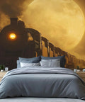 Massive Wall Mural 196 Inch By 118 Inch Silk Cloth Wallpaper Not Peel And Stick Vintage Locomotive HD Photo in bedroom decor