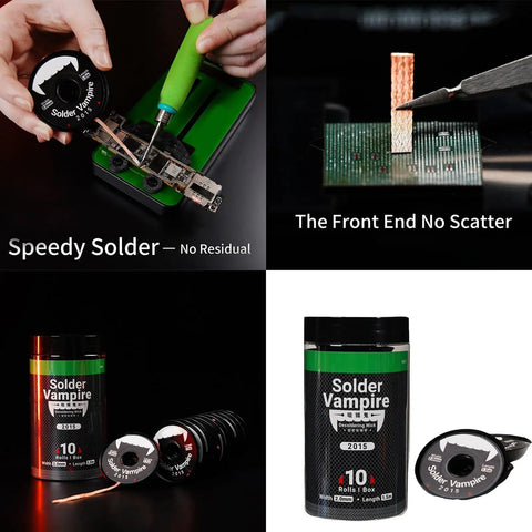 Fine Desoldering Braid For Precision Soldering In Shops And Home Labs For Pros Solder Wicks For Easy Desoldering High Temp Desoldering Wick Flux Ready Electronics Cleanup Tool For Boards shown with soldering tools and packaging