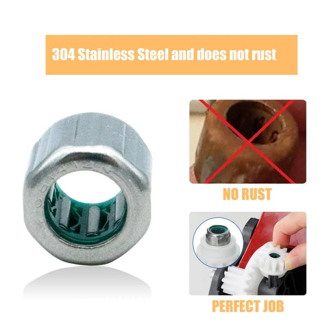 Set Of 3 One Way Needle Roller Bearings HF081412 With 8mm Bore, 304 stainless, no rust comparison, hands installing bearing