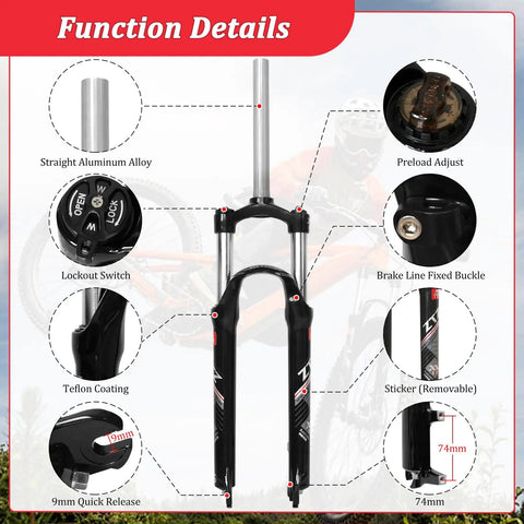 Beefy 26 Inch MTB Suspension Fork With 120Mm Travel And Crown Lockout, 28.6Mm Straight Steerer, showcasing function details