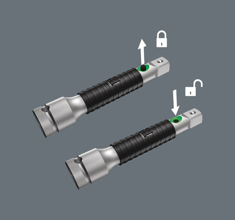 Zyklop 8796 LA Long Extension One Quarter Inch Square Drive 150mm Length with freewheel sleeve and ball lock mechanism