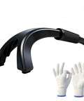 Black Miter Saw Hold Down Stick Hand Saver and white protective gloves for safe woodworking, Pro Grade Safety Accessory for Quick, Precise Cuts.
