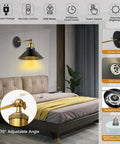Black Battery Operated Wall Sconce Set Of 2 Industrial Wireless Rechargeable Wall Lights No Wiring With Auto Timer