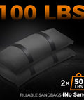 Fillable Sandbags 100 Lb Umbrella Base Weights 2 Pack, black heavy-duty sandbags showing 100 lbs total capacity, no sand included.