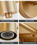 Close-up of Five Light Vanity Fixture in Dope Gold Finish over mirror showing heat resistant holder and mounting details.