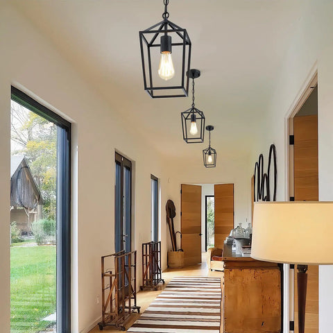 Totally Fresh 2 Pack Pendant Lights For Kitchen Island Featuring Modern Black Farmhouse Lantern Design With Hella Quick Setup And Dead Simple Style For Your Entryway Or Bedroom Space in a stylish hallway.