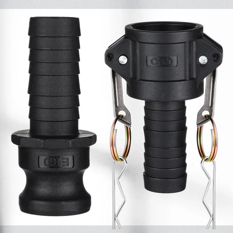 Camlock Fittings Kit 1 Inch Type C And E Polypropylene Cam And Groove Hose Fittings 8 Piece Set With 1 In Female Camlock And 1 In Male Camlock 1 In Hose Shank And Tube Couplings For Quick Connect, black fittings