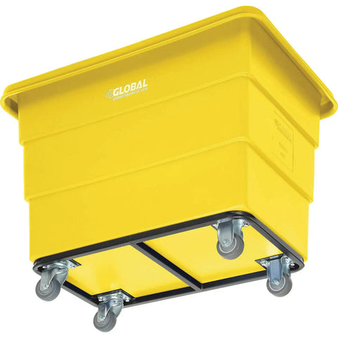 Beefy 8 Bushel Plastic Bulk Box Cart With Steel Chassis Base 800 Lb Capacity Non Marring 3 Inch Casters Yellow Heavy Duty