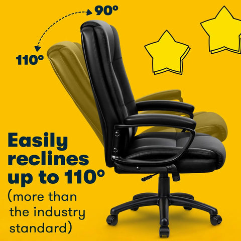 Side view of a Leather Office Chair With Ergonomic Lumbar Support And Adjustable Armrests, showing 110-degree recline feature.