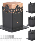 Beefy 4x4 Post Base Brackets Set Four Pieces, Heavy Duty 2mm Steel Frame With 4mm Base, Powder Coated Black Rust Resistant