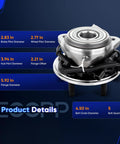 Beefed-Up Front Wheel Hub Bearing Assembly 515003 Fits Ford Explorer Ranger Sport Trac Mercury Mountaineer Mazda B3000 B4000 4WD With ABS 5 Lug 3 Flange Bolts 2-Piece Set shown with dimensions.