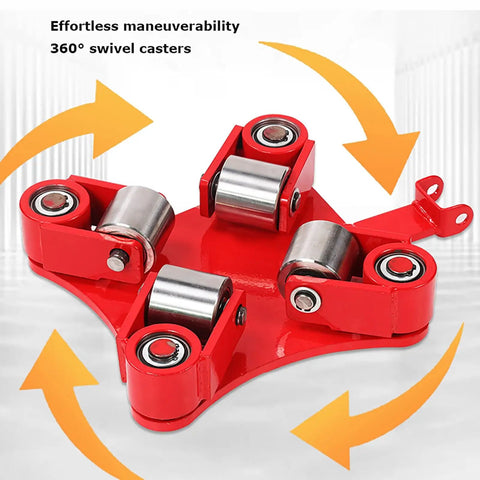 Heavy Duty Workhorse Industrial Machinery Mover With Five Wheel Moving Skate And 360 Degree Rotating Disc Non Slip Cap Carbon Steel Construction Easy Lift Handle Ideal For Equipment Transport Up To 11000 Lbs, five-wheel skate with 360° swivel casters