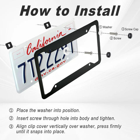 How to Install Top Notch Black License Plate Frames Two Pack With Hardcore Stainless Steel Construction and Rock Solid Rattle Free Fit Plus Full Mounting Kit.