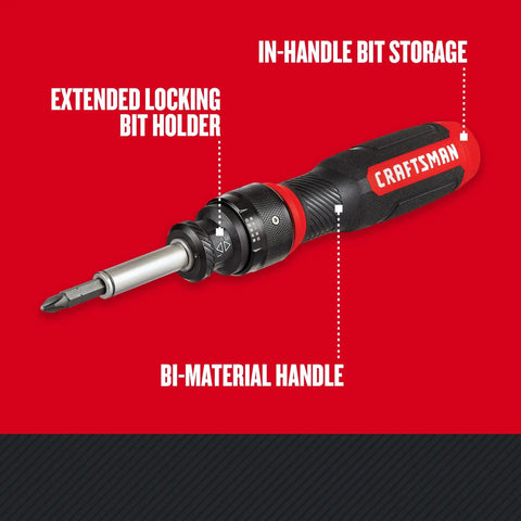 Side view of SpeedDrive Ratcheting Screwdriver That Drives Screws 2X Faster With In Handle Bit Storage For Up To 6 Bits, Craftsman.