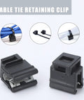 Four Way Zip Tie Mounts With Snap-In Steel Grip Clips shown in use and close-up view