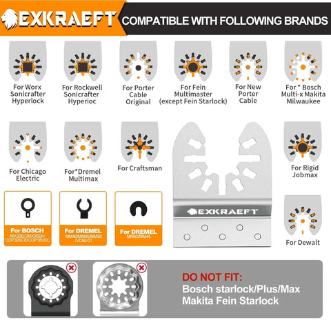 EXKRAEFT 5-pack diamond oscillating blades for grout/tile removal; fits Milwaukee Ryobi Rockwell Fein.