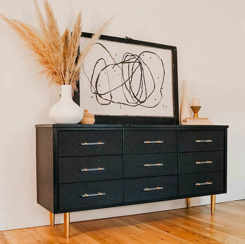 25 Pack 5 Inch Crystal Acrylic Drawer Pulls With Brushed Brass Finish For Cabinets Dressers Cupboards Wardrobes Kitchen Bathroom Hardware Upgrade Your Cabinet Look With Dope Gold Tone Handles on black dresser