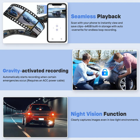 Benefits of the 9 Inch Wireless CarPlay Screen For Car With 4K Dash Cam And 1080p Backup Camera, showing seamless playback and features.