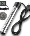 2000W Immersion Water Heater Portable Electric Submersible Bucket Heater With 304 Stainless Steel Guard And LCD Thermometer