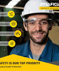 Person wearing Over Eyeglasses Safety Glasses with Anti Scratch Polycarbonate Lenses and Integrated Side Shields in industrial setting