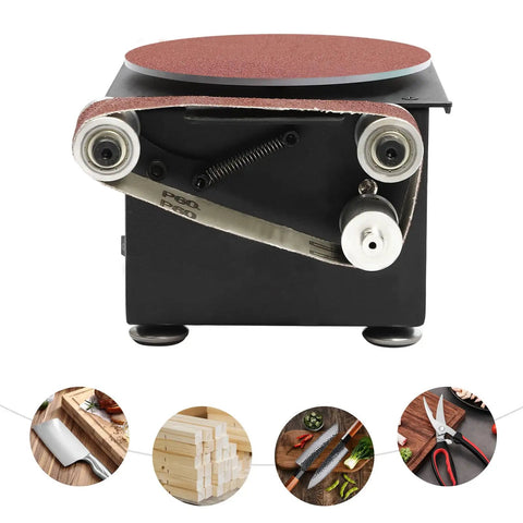 Killer 3in1 Mini Belt Disc Sander Built Tough With Variable Speed Settings And Auto Spring Tension For Ready To Roll Diy Wood And Metal Shaping That Delivers Clean Cuts Every Time, showing motor and sanding belt.