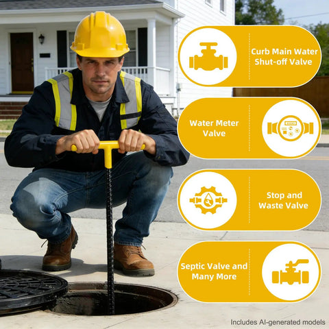 17 Inch Water Meter Key 4 Way Utility Tool With Three Quarter Inch Opening Premium Solid Steel Long Reach Shut Off Key For Deep Buried Valves Mains Easy Turn And Maintenance used at curb water meter valve