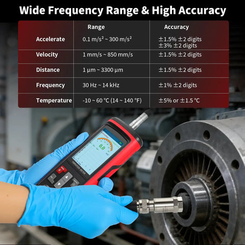 Portable Digital Vibration Meter With TFT Screen And 397000 Data Storage For Accurate Measurement Of Acceleration Velocity Displacement Frequency And Temperature 5 In 1 Diagnostic Tool For Machinery on industrial motor
