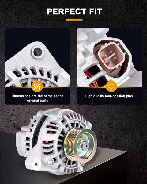 Replacement Alternator That Fits Acura EL 2001-2005 And Honda Civic 2001-2005 Replaces 13893 with OE Standard Bearings close-up view