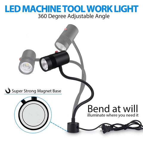 Magnetic LED Flexible Work Light With Pro Grade Gooseneck And Magnetic Base For Workbench And CNC Machines, adjustable angle.