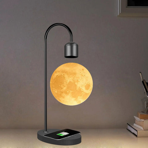 Levitating Lamp With Wireless Phone Charger, Floating Light Bulb Table Light, Magnetic Levitation Night Light on desk
