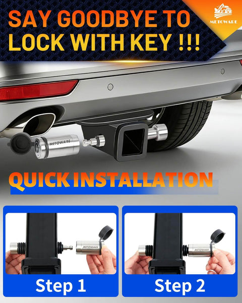 Installed Stainless Steel Trailer Hitch Lock That Locks It Down For Class III And IV Hitches Five Eighths Inch Pin Fits Two Inch And Two Point Five Inch Receivers Heavy Duty Anti Theft Receiver Lock With Eight Anti Rattle O Rings And Waterproof Cap on vehicle