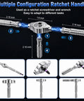 Image of a magnetic 40 in 1 screwdriver set with ratchet and T handle showing dimensions and multiple configurations.