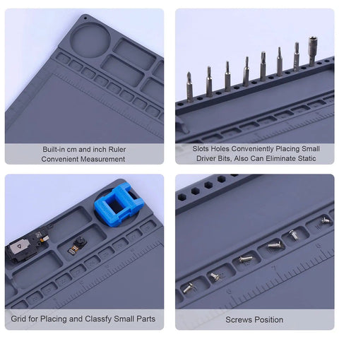 Anti Static Mat For PC Building And Electronics Repair, Heat Resistant Up To 932F, ESD Safe Soldering Pad With slots and ruler