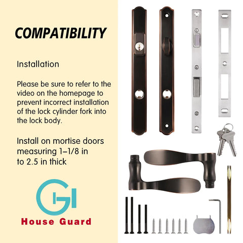 Top Tier Hinged Patio Door System With Slick Lever Handle Mortise Lock For Screen Storm Door Quick Fix Oil Rubbed Bronze showing components and installation guide.