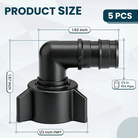 Dead Simple Swivel Elbow Plumbing Fittings For Pex Pipe Built Tough 1/2 Inch To 1/2 Inch Npt Threads Heavy Duty 5 Pack with dimensions.