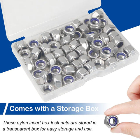 15 Pcs M10 1.5 Nylon Insert Lock Nuts Hex Nylock Self Locking Nut 304 Stainless Steel 18 8 DIN985 Tough As Nails in storage box