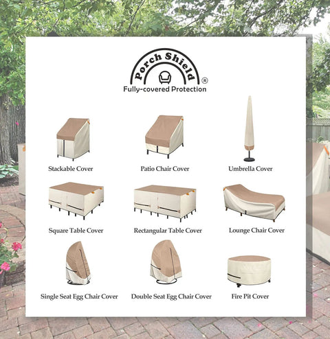 Various Porch Shield covers including a Built Tough All Weather Waterproof Patio Table Cover For 96 By 48 Inch Outdoor Dining Set.