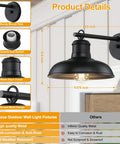 Diagram showing size and features of 2 Pack Outdoor Wall Lights Vintage Black Sconces for Exterior and Indoor Use.